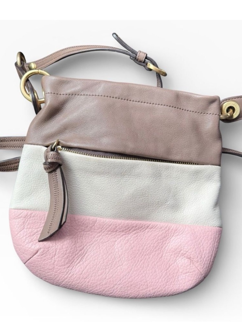 B. Makowsky Tri-Color Genuine Leather Crossbody/Shoulder Bag in Taupe Ivory Pink